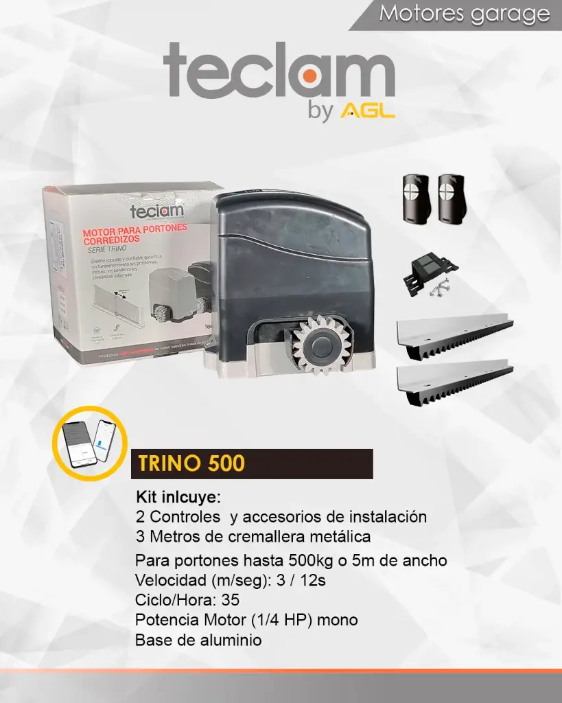KIT MOTOR TRINO DE 500KG 1/4HP TECLAM/ AGL