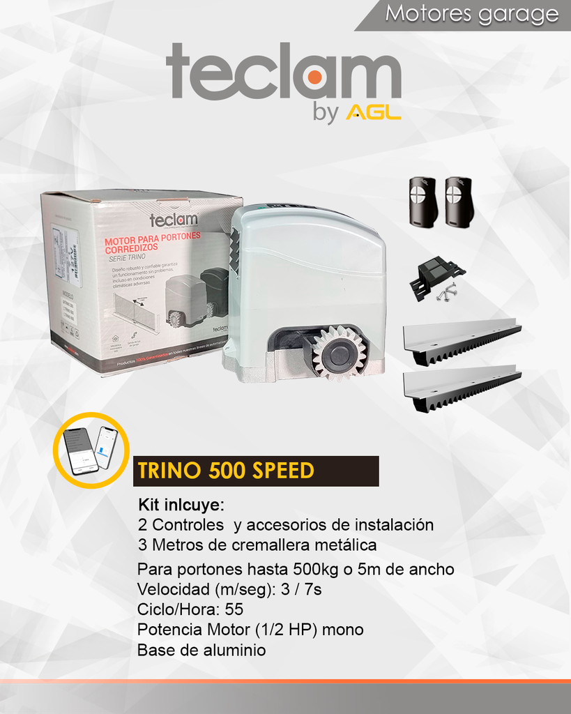 KIT MOTOR TRINO DE 500KG 1/4HP TECLAM/ AGL