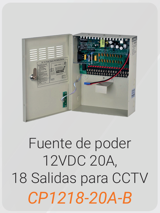  Fuente Centralizada de poder  12VDC 20A,  18 Salidas para CCTV