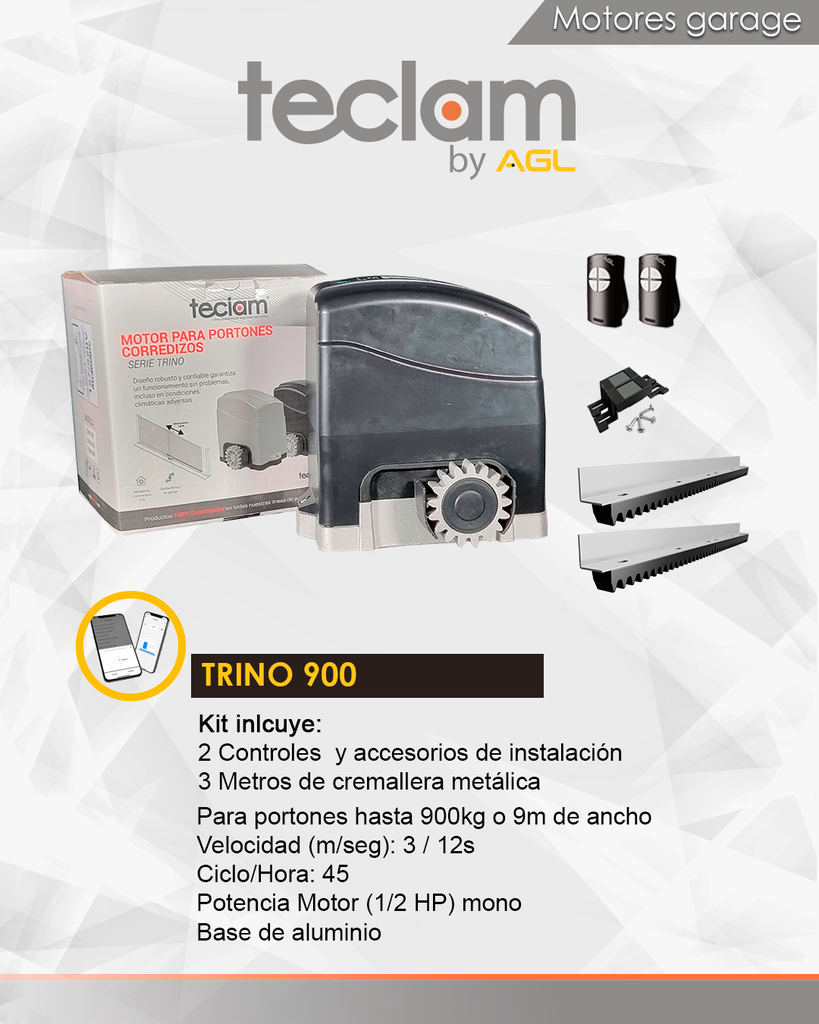 Kit Trino 900 127v / 50-60hz Automatizador TECLAM/ CONTROL REMOTO/ JUEGO DE FIJACION