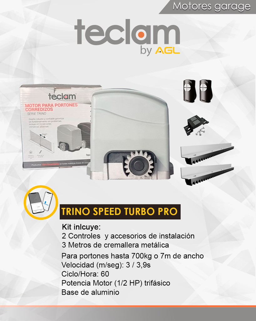 [KIT-T-S700KG] CONJUNTO MOTOR TECLAM TRINO SPEED TURBO   PRO DE 700KG  1/2 FRECUENCIA 50-60HZ   CON BASE DE ALUMINIO 