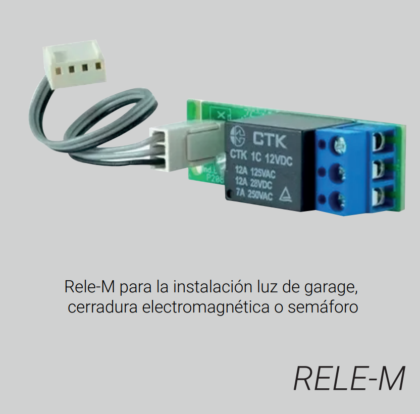 [RELE-M] Apto para la instalación luz de garage, cerradura electromagnética o semáforo. Según el uso y tipo de mecanismo no necesita configuración, – Salidas: Bornera con contactos N/A, Común y N/C. - Accesorio