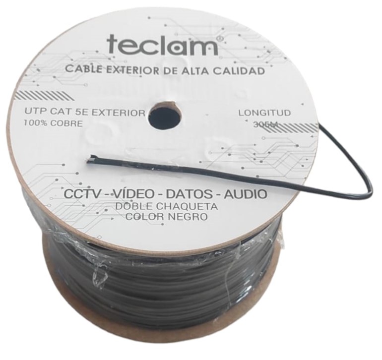Cable UTP 100% Cobre Cat5e Negro Exterio TECLAM 