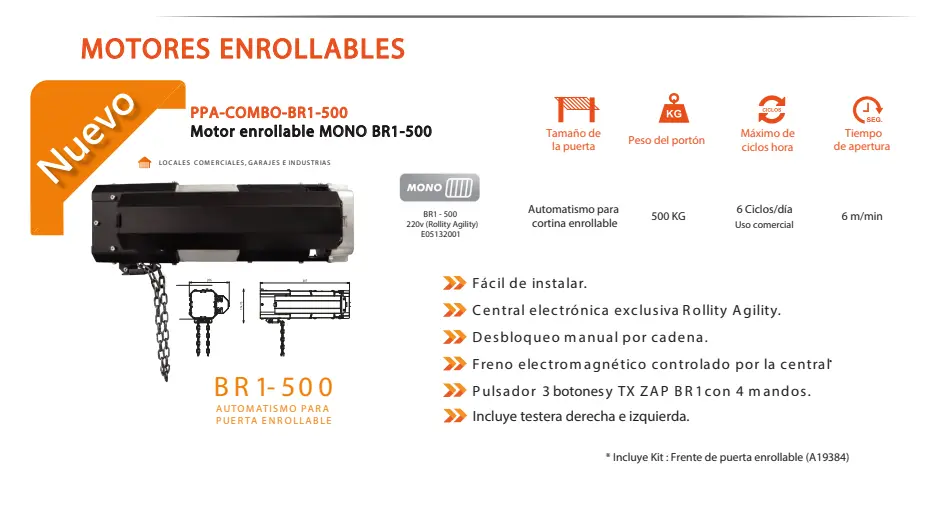 KIT MOTOR ENROLLABLE BR1 500/220V MONO 50HZ/ 