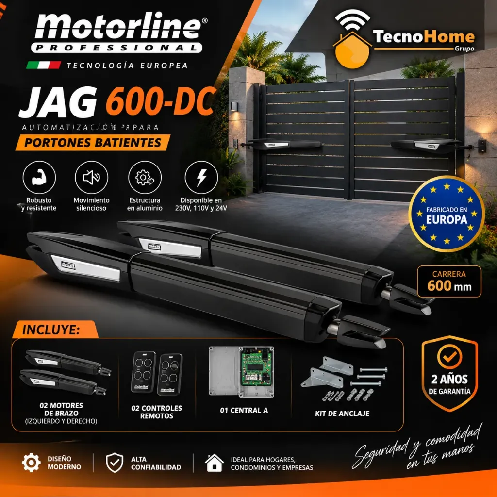 [JAG 600-DC] MOTORLINE JAG 600-DC / Brazos JAG fue desarrollado para automatizar portones batientes, disponible en 230V, 110V y 24V y dos carreras diferentes – 400mm y 600mm. Además de tener un diseño irreverente, el JAG es un motor extremadamente robusto y resistente, con una estructura en aluminio y perfiles removibles. Motorización y sistema mecánico diseñados para un movimiento silencioso