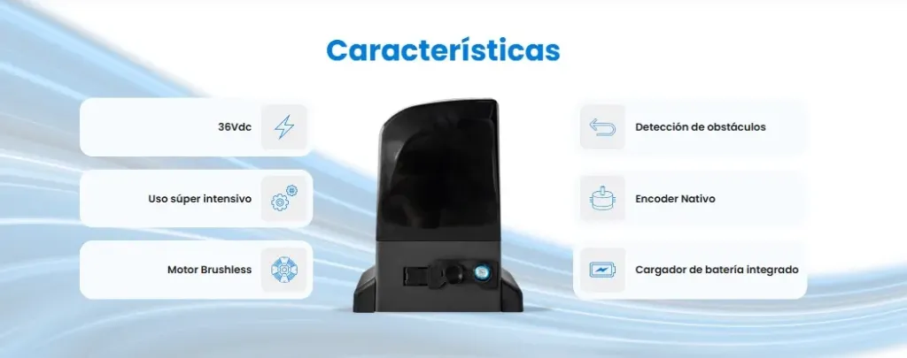 MOTOR GALO 1200KG CORREDIZO   MARCA MOTORLINE  /Kit incluye: -01 Motor electromecánico, Potencia 36V-DC -01 Central electrónica MC91BL-SC -02 Controles remoto  - Accesorios de montaje  Características GALO 1200KG:   -Alimentación 110V                                                                                                                                                                                               - Fuerza de Impulso 1000N                                                                                                                                                               *360W -Con reductora lubricada con y grasa -Uso Super Intensivo  -Desaceleración en apertura y cierre -Para portones de hasta 1200kgs de arrastre. -Velocidad de desplazamiento 26.00 cms/segundo -Sin límite de ciclos -Hasta 100 transmisores en memoria -Límites de carrera con resorte