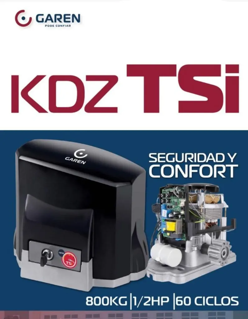 KIT MOTOR CORREDIZO GAREN KDZ TSi 800KG SEMI INDUSTRIAL DE 1/2 HP BIVOLT PIÑON METALICO, 2 CONTROLES