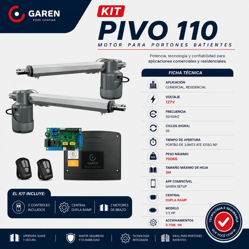 K-PIVO CONDO-1.10- Kit de Motor Garen Pivo 110. Hasta 3mts por Hoja motor 1/2 PH 35 ciclos por Hoja 90° en 14s Alimentación 110. (copia)