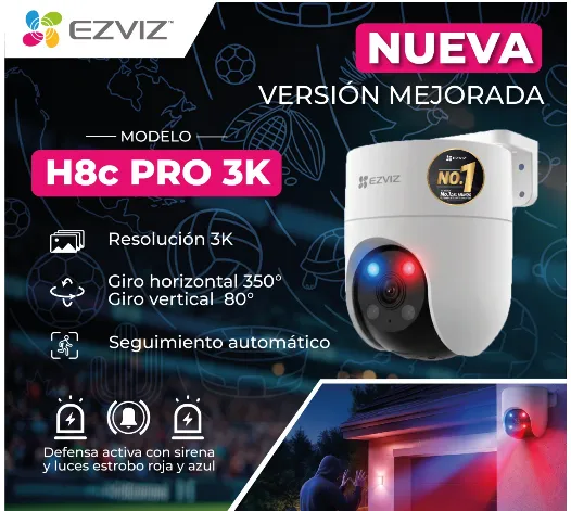 CS-H8C-R210-1R5WFL   CAMARA WIFI  H8C  3K INPERMEABLE IP65 CON LUZ ESTROBO ROJA Y AZUL EZVIZ