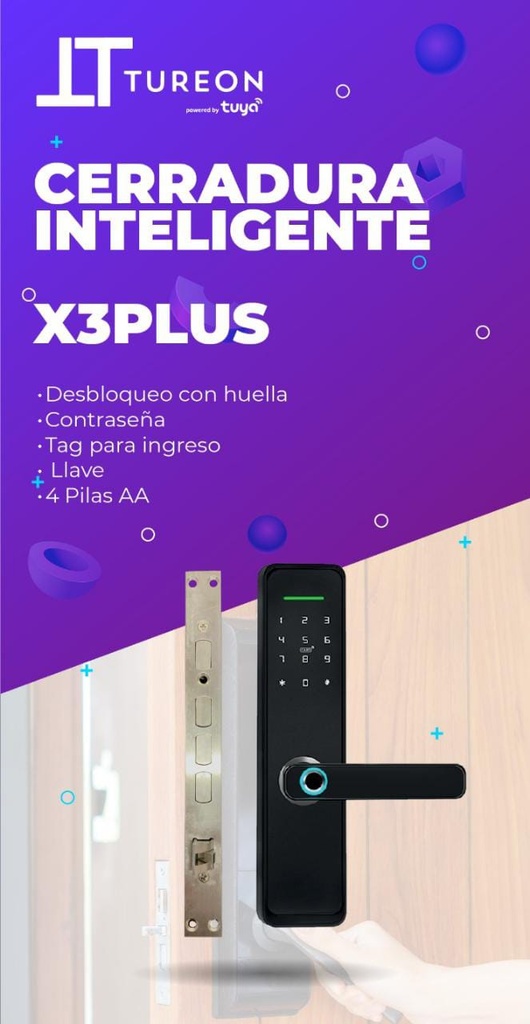 [TUR-X3-PLUS] CERRADURA SMART DACTILAR, CLAVE, TARJETA DE PROXIMIDAD UTILIZA 4 PILAS AAA.
