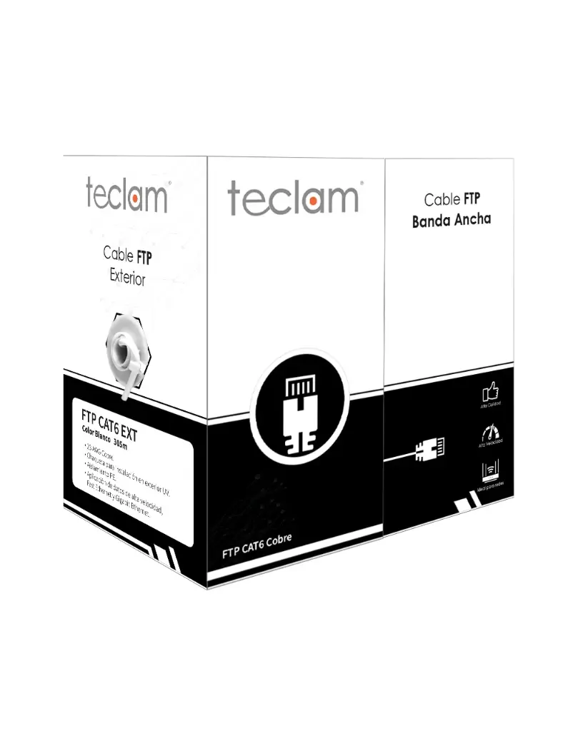 CABLE FTP EXTERIOR CAT6 100% COBRE MARCA TECLAM  COLOR NEGRO 