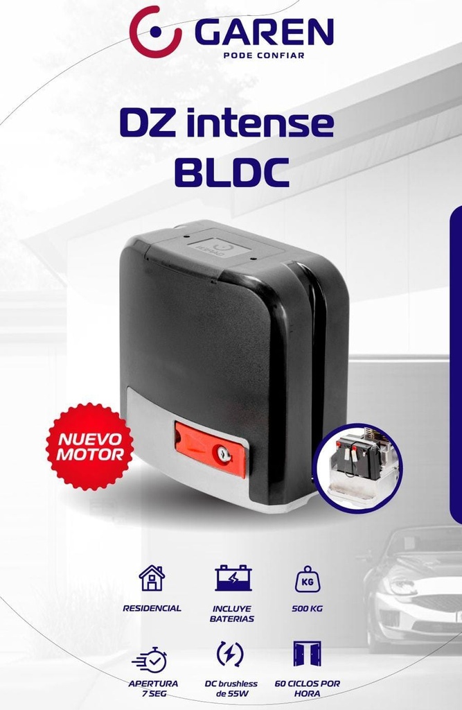 KIT INTENSE 6 ELEMENTOS: 1 MOTOR BLDC, 1CENTRAL INTENSE, 2 GTRANS, 2 BCL, INCLUYE 2BATERIAS 12VDC 1.3AH