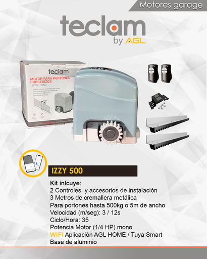 [KIT-IZZY-500] KIT IZZY 500 KG TECLAM INCLUYE MOTOR,  3 MESTROS DE CREMALLERA, 2 CONTROLES Y LA APP PARA EL CELULAR