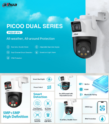 [DH-P5D-5F-PV] Camera Wifi DAHUA Picoo Dual D1 5amp